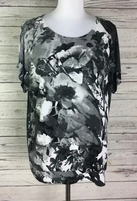 Chico’s Women Blue White Striped Side Tie Short Sleeve Stretch Knit Top 2 (L/12) - Image 1 of 4