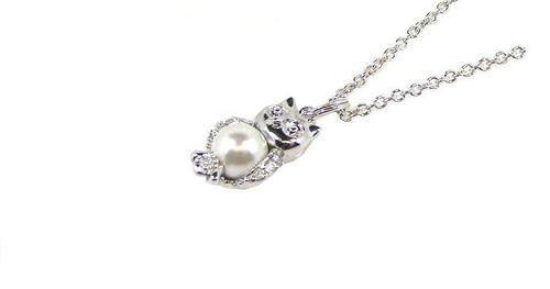 VETEMENTS Owl Pearl 925 Sterling Silver Chain Necklace Animal Pendant Bird Animal Clear CZ