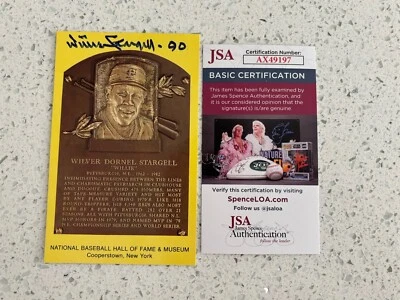 PITTSBURG PIRATES WILLIE STARGELL SIGNED GOLD HALL OF FAME POST CARD JSA COA - Image 1 of 2