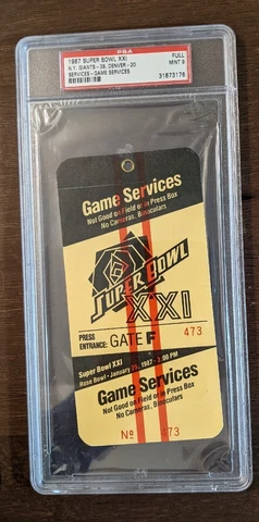 1987 SUPER BOWL XXI NY GIANTS 39, DENVER 20 GAME SERVICES TICKET PSA 9 MINT Cover