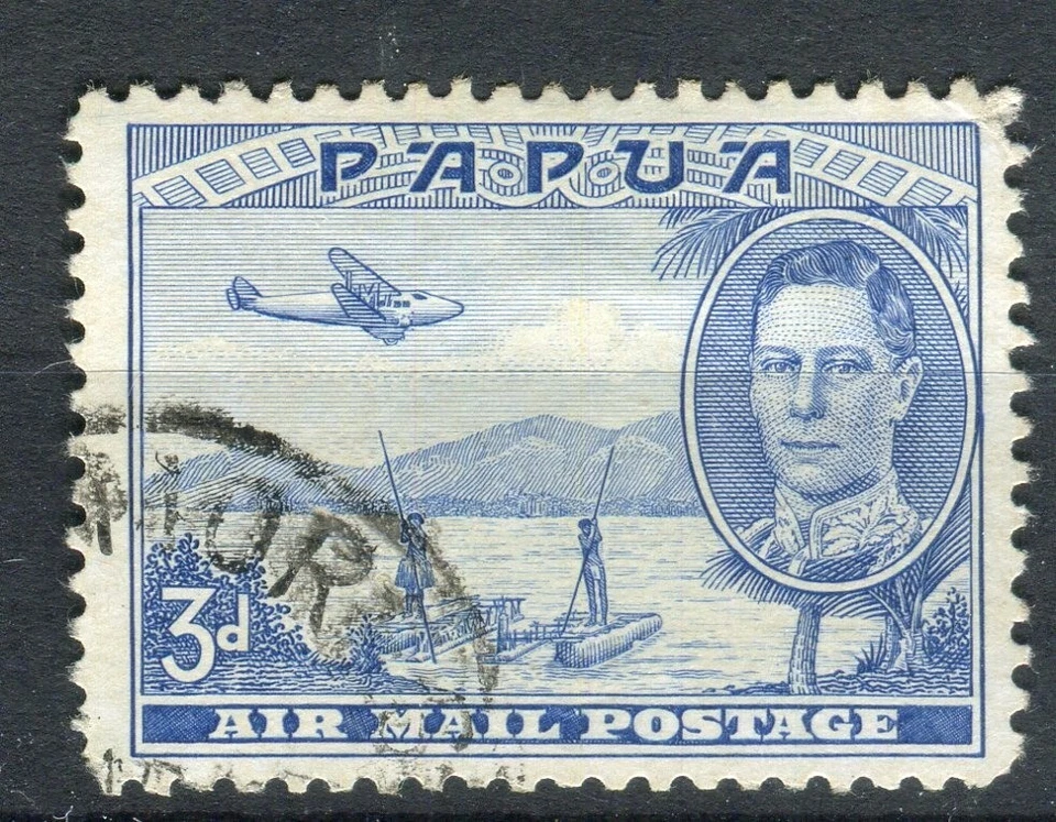 Papua KGVI 1939 Air 3d azul brillante SG164 fino usado Foto 1 de 1