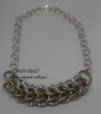 collana donna in alluminio color argento e beige - Immagine 1 di 2