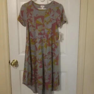 LuLaRoe Carly Short Sleeve Swing Dress Grey Pink Yellow Triangle Size XXSmall - Picture 1 of 11