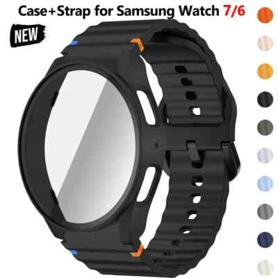 Silicone Band Strap+PC Case Cover for Samsung Galaxy Watch 7/6/5/4/FE 40mm 44mm - Image 1 of 4