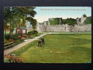 Postal de tenis y bolos verde Gales Anglesey Beaumaris Castle c1907 - Imagen 1 de 2
