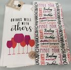 SET OF 2 DIFFERENT JUMBO KITCHEN TOWELS (18"x28")WINE DRINKS WELL WITH OTHERS,HW