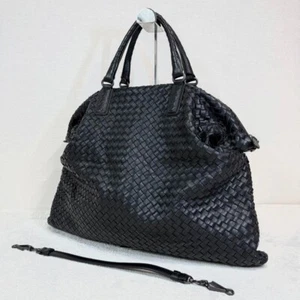 BOTTEGA VENETA Convertible Tote Bag Boston Bag Intrecciato 2way Black Leather - Picture 1 of 11