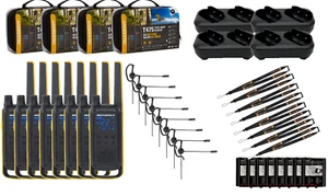 Radio bidireccional Motorola FRS T475, paquete de 8 auriculares walkie talkies 4 cargadores dobles - Imagen 1 de 5