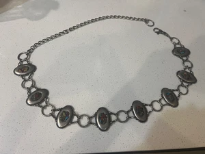 Vintage Women's Boho Southwestern Chain Belt with Stone Inlay Ovals  38 in Y2K - Picture 1 of 3
