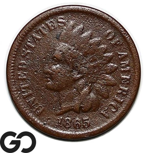 1865 Indian Head Cent Penny, Tougher Date - Picture 1 of 3
