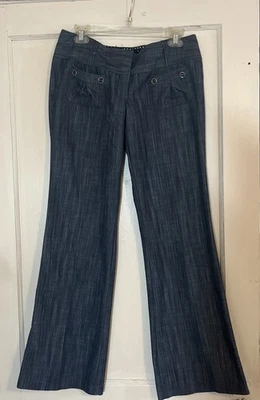 Pantalones Charlotte Russe para mujer junior 9 azul cambray mezcla de algodón pierna acampanada Foto 1 de 4