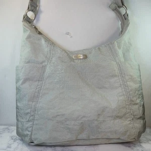BAGGALINI Medium Crossbody Purse Light Gray w/Pink Lining Adjustable Strap - Picture 1 of 18