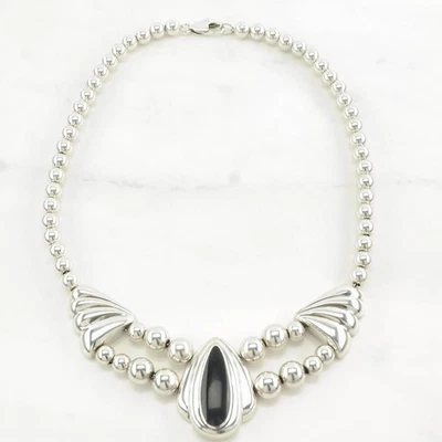 Colar de prata esterlina com miçangas de ônix preto Kabana - Imagem 1 de 4