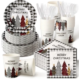 400 Pcs Christmas Disposable Plates and Napkins Christmas Disposable Dinnerwa... - Picture 1 of 6