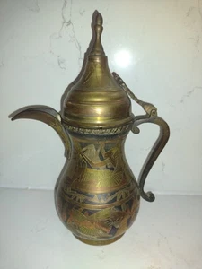 Vintage Etched Brass Arabic Dallah Coffee Tea Pot READ - Picture 1 of 11