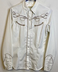 Roper Denver Western Stickerei Hemd Herren SMALL Creme Perlen Druckknöpfe Metallknöpfe - Bild 1 von 5