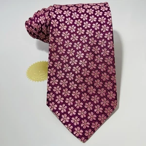 TED BAKER London Vivid Pink Woven Silk Tie w Floral Pattern 60x3.75” NWOT  - Picture 1 of 12