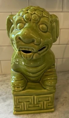 GREEN GLAZED ONE FOO DOG CHINESE PORCELAIN 12” TALL - Image 1 of 4