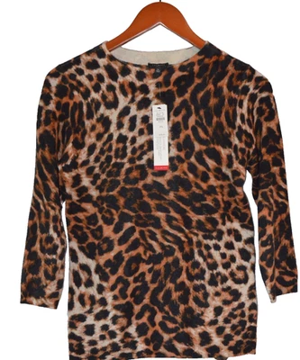 Suéter TALBOTS Estampado Animal Marrón Cachemira Manga Larga Crew Pequeño Nuevo con Etiquetas $179 Foto 1 de 4
