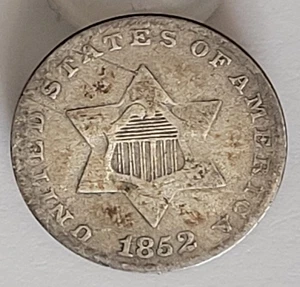 1852 Three 3 Cent Silver Coin Very Nice Strong Date Higher Grade - Picture 1 of 2