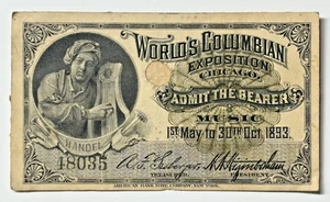 ANTIQUE TICKET: 1893 World's Columbian Exposition - Music - Chicago - Picture 1 of 2