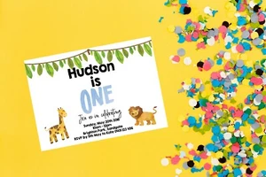 Personalised Safari Jungle Animal Invitations 1st Birthday Party Invite Wild One - Picture 1 of 2