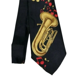 Renaissance Trumpet Black Tie Necktie Hand Made Music Korea Novelty Vintage - Picture 1 of 7