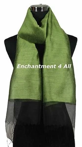 Large 76"x27" Handmade Double Layer Silk Scarf Shawl Wrap, Green Solids - Picture 1 of 5