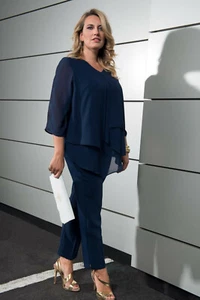 Edas pantaloni Cunter donna cerimonia elegante vita alta cavallo taglie comode - Picture 1 of 2