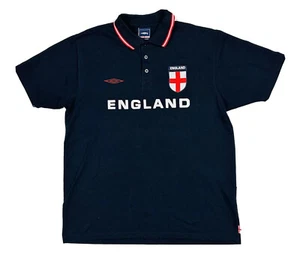 Umbro England Men's Polo Shirt Size Medium Navy Blue Football Rugby Menswear VGC - Picture 1 of 10