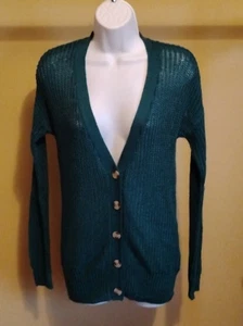 NWT $44 Oh Mg! Women's Green Solid Long Sleeve Button Up Cardigan Sweater Sz XS - Picture 1 of 2
