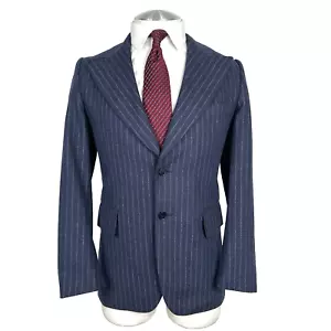 Yves Saint Laurent Vtg Blue 100% Wool Flannel Chalk Striped 38 Rg Made In France - Picture 1 of 9
