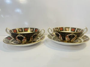 SET OF 2 Royal Crown Derby Old Imari Cream Soup Cups Saucers 1st Qual Excellent - Picture 1 of 7