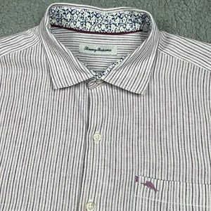 Tommy Bahama Mens Shirt Large White Purple Striped Island Zone Linen Blend - Picture 1 of 11
