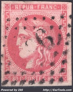 FRANCE BORDEAUX 80c ROSE N° 49 AVEC OBLITERATION GROS CHIFFRE - Picture 1 of 2