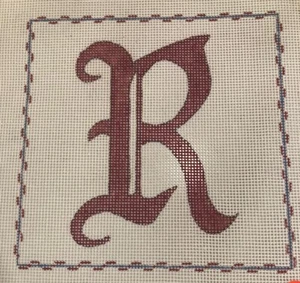 VTG Letter ‘R’ Initial Monogram ETA Needlepoint Canvas Old English Maroon Red - Picture 1 of 3