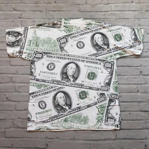Vintage 100 Dollar Bill Benjamin Money All Over Print Tshirt Rap AOP - Picture 1 of 12
