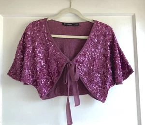 VTG 90's Y2k Betsey Johnson Pink Sequin Capelet Shrug Bolero Cardigan M - Picture 1 of 6