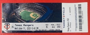 Byron Buxton 6/11/2025 TEXAS RANGERS / TWINS GAME TICKET - Picture 1 of 18