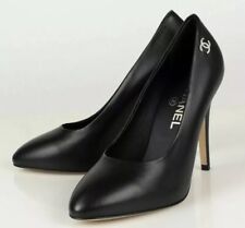 Authentic CHANEL Black Lambskin Leather HEELS PUMPS Shoes Sz 41 US 10