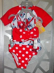 DISNEY MINNIE MOUSE 3PIECE RASH GAUARD SHIRT, BIKINI SWIMSUIT SET ( SZ: 3) - Picture 1 of 5