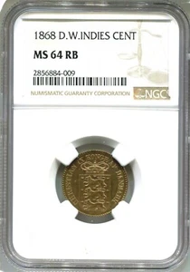 Danish West Indies - 1868(c) 1 cent in NGC MS 64 RB - Picture 1 of 4