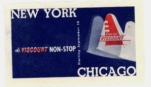1950s Capital Viscount Airlines Label Poster Stamp New York Chicago Airplane - Bild 1 von 2