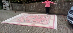 Huge 13 x 9 ft Oriental Wool Rug Vintage Chinese Carpet Dragon Design Pink 50kg - Picture 1 of 10