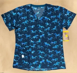 Carhartt Cross Flex Horses Two Pocket V Neck Scrub Top Womens L - Picture 1 of 3