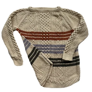 LL Bean Womens Signature Fisherman Tunic Sweater Sz L Side Zip Sides Striped - Picture 1 of 12