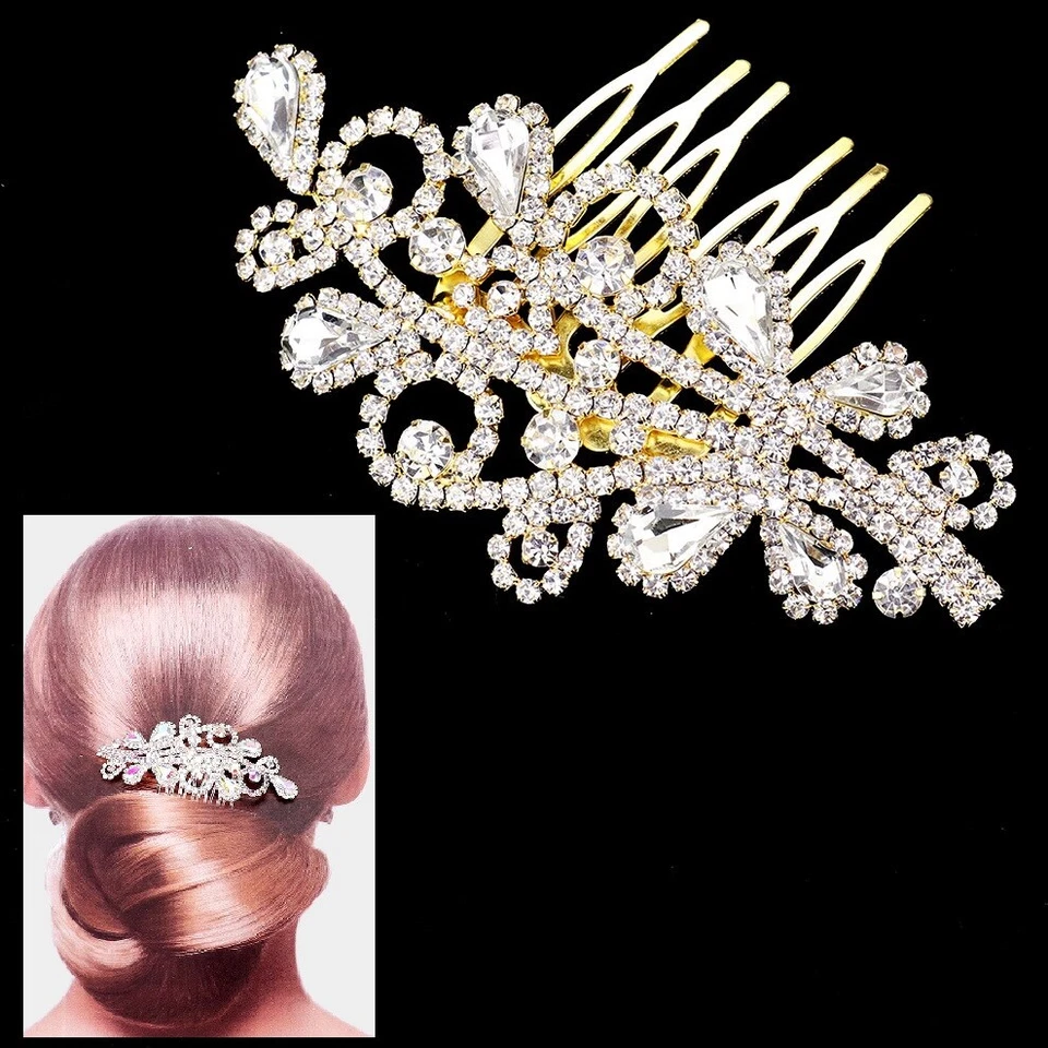 Pente de cabelo cristal strass vara tiara casamento formatura casamento lágrima folhas - Imagem 1 de 1