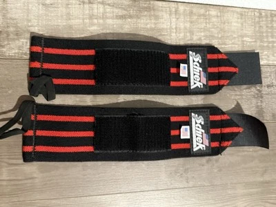 Schiek Sports Heavyweight Cotton Elastic Wrist Wraps - Black/Red - Image 1 of 3