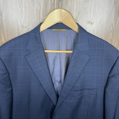 Hickey Freeman Sport Coat Mens 44R Blue Windowpane Loro Piana Super 150s Wool - Image 1 of 4