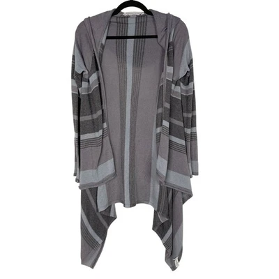 Athleta XS Gray Striped Cotton Cashmere Draped Open Front Cardigan Sweater Hood - Image 1 of 4